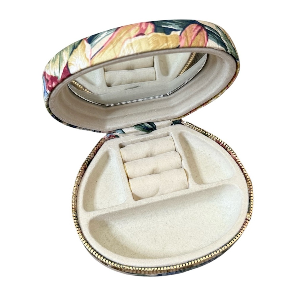 Vintage Floral Jewelry Case w/Mirror Clamshell 80’s 90’s
